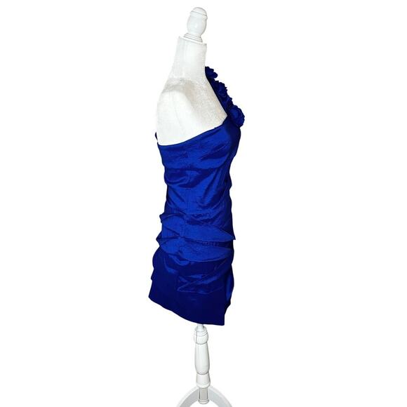 Adrianna Papel Hailey Dress Size 6 Bodycon One Shoulder Flowers Side Zip‎ Blue - Picture 3 of 7